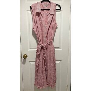 NWT Woman Within Red & White Stripe Sleeveless Linen Shirt Dress Size 32W